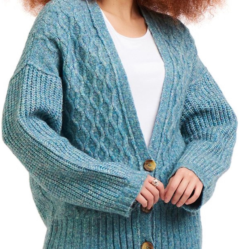Black Tape Cable Knit Cardigan in Light Teal - 1X NWTS!